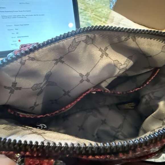 Aimee Kestenberg Leather Crimson Snake Print Satchel EUC - Picture 9 of 11
